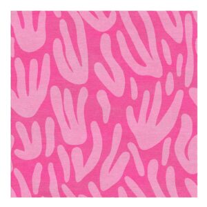 Square hand-tufted wool rug with Matisse-inspired organic shapes in light and bright pink, size 8x8 feet