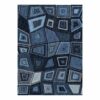 Blue irregular geometric mosaic pattern custom tufted wool rug, 10'x14', featuring abstract design in various shades of blue from navy to sky