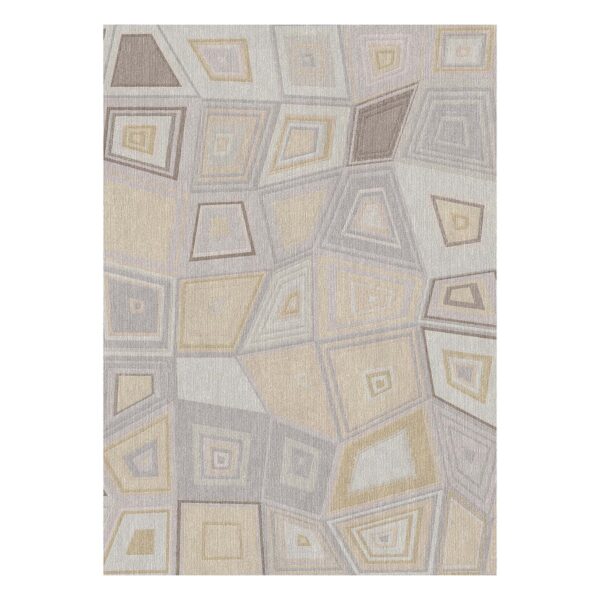 Gray and beige irregular geometric mosaic pattern custom tufted wool rug, 10'x14', featuring abstract design in various neutral tones