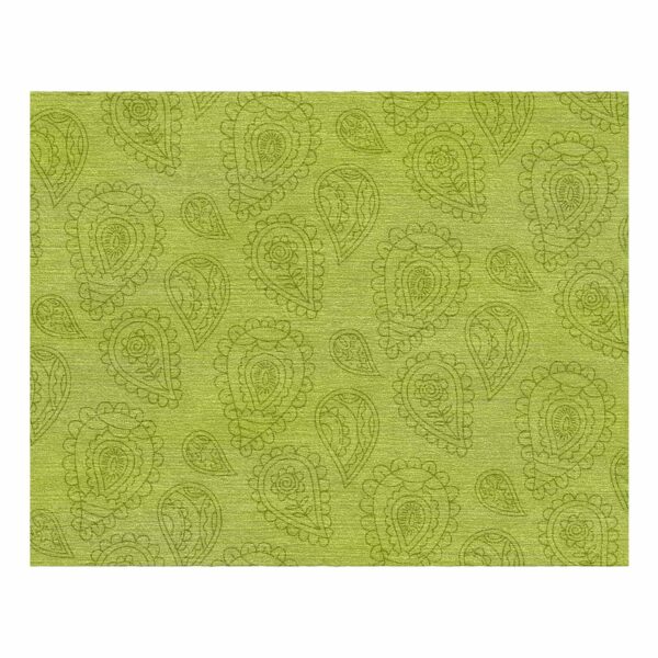 Modern spring green wool area rug with tonal carved paisley pattern