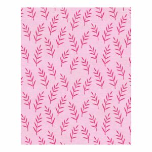 Modern pink wool tufted rug with raspberry leaf pattern, minimalist botanical design, 8x10 rectangle