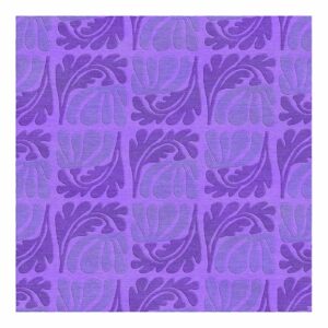 Modern purple square wool tufted rug with geometric floral tile pattern, monochromatic design, 6x6 square