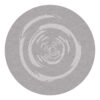 8-foot round tufted wool rug with modern spiral design in various shades of gray