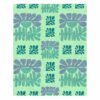 Modern wool area rug with geometric floral pattern in mint green, turquoise, and slate blue, tropical abstract design