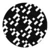 Custom tufted round wool rug with black and white geometric pattern, 4 feet in diameter