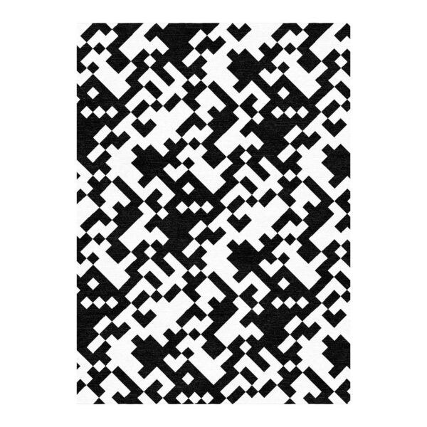 Custom tufted wool rug with geometric abstract pattern in black and white, 10x14 feet rectangle