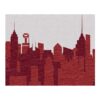 New York City skyline area rug in burgundy ombre with Empire State and Chrysler Buildings