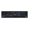 Modern New York City skyline runner rug with blue linear design on black background