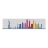 Colorful New York City skyline runner rug featuring rainbow-hued landmarks and Statue of Liberty