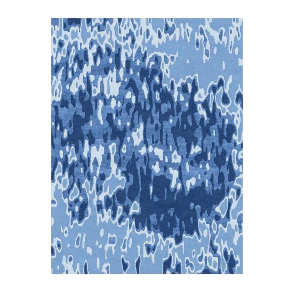 Abstract blue ocean waves custom tufted wool rug, 9x12 feet