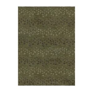 Custom tufted olive green rug with organic leaf-like texture pattern, 5'x7'