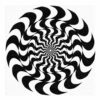 Round wool rug with hypnotic black and white wave pattern creating 3D vortex optical illusion, 8 foot diameter