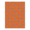 Vibrant orange custom tufted rug with blue and pink geometric web pattern, 9x12 feet