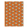 Vibrant orange custom tufted rug with retro inspired geometric pattern in white, navy, and gray, 9x12 feet