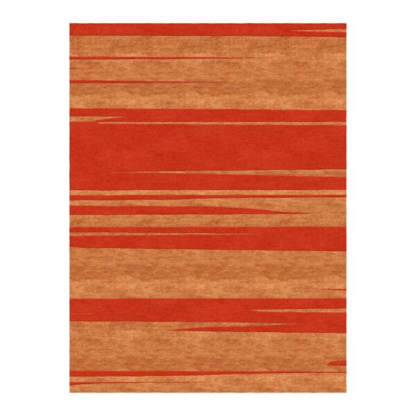 Warm custom tufted rug with horizontal stripes in vibrant orange and tan, 9x12 feet