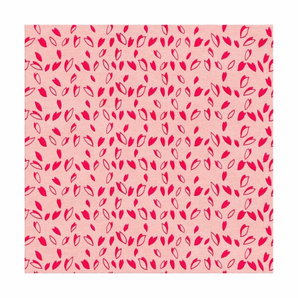 Pink square wool rug with vibrant fuchsia petal pattern, custom tufted, 6 by 6 feet