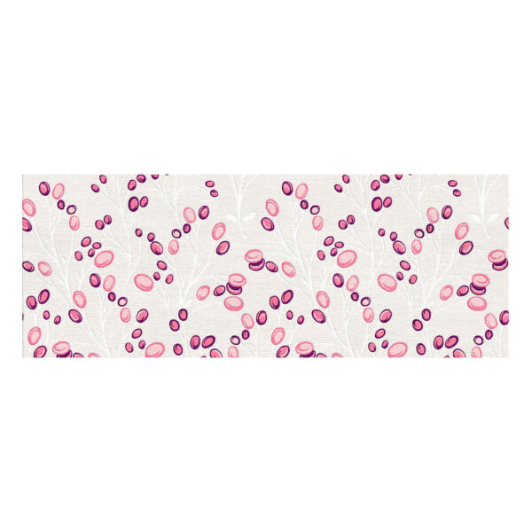 White wool tufted runner rug with pink and magenta berry pattern on delicate branches, 3x8 feet