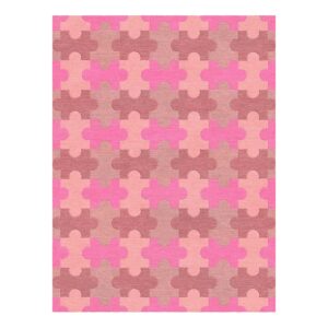 Custom tufted 9x12 rug with seamless interlocking puzzle pattern in pink ombre shades