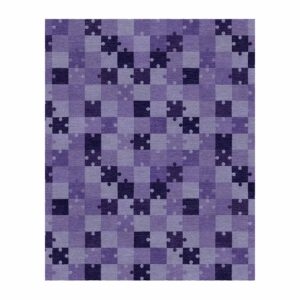 Purple wool rug with puzzle pattern in various shades, custom tufted, 8 by 10 feet