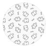 White round wool rug with black puzzle piece pattern, custom tufted, 10 feet diameter