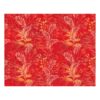 Luxury red wool area rug with coral and orange botanical pattern, featuring abstract intertwining branches and leaves design