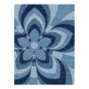 Custom tufted wool area rug with retro blue flower design, 9'x12'