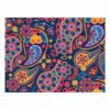 Vintage-inspired wool area rug with colorful paisley pattern in navy coral yellow and blue