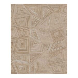 Beige abstract concentric rectangle puzzle pattern custom tufted wool rug, 8'x10', featuring intricate maze-like design in various sand tones