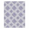 Modern wool area rug with Nordic-inspired abstract flower pattern in lilac on light grey background