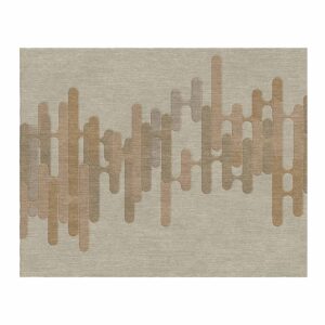 Beige wool rug with abstract flowing pattern in neutral tones, custom tufted, 8 by 10 feet