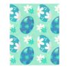 Easter themed wool tufted rug with blue decorated eggs and white daisies on mint green background, seamless floral pattern, 8x10 feet