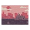 Sydney Harbour wool tufted area rug featuring Opera House and Bridge in sunset colors with sailing boats