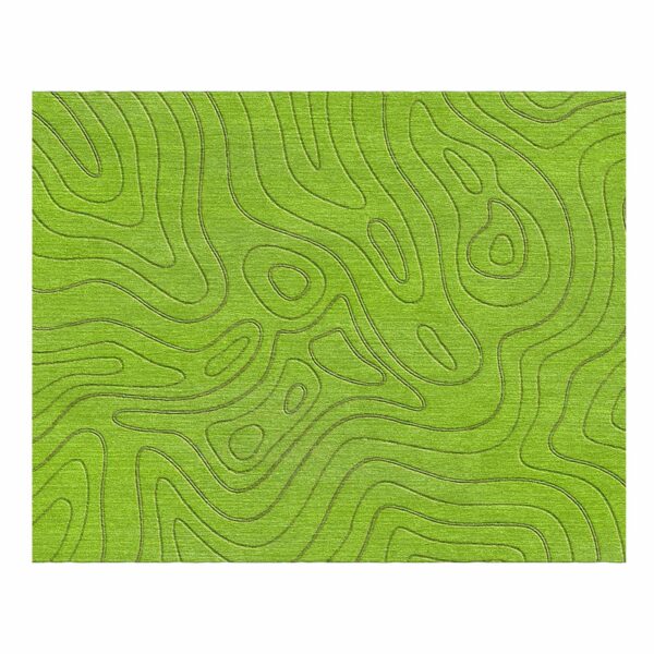 Hand-tufted wool rug with carved topographic pattern in lime green, size 8x10 feet