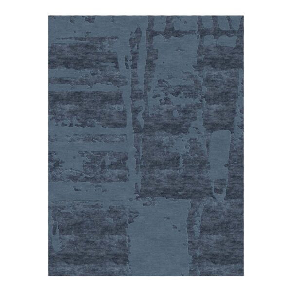 Custom tufted rug with abstract watercolor pattern in dusty blue tones, size 9'x12'