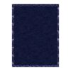 Custom tufted rug with deep navy field and lavender lightning inspired border, size 9'x12'