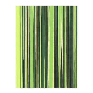 Custom tufted wool rug with vertical multi-green stripes ranging from lime to forest green, 9x12 ft