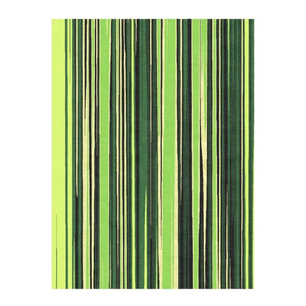 Custom tufted wool rug with vertical multi-green stripes ranging from lime to forest green, 9x12 ft