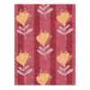 Custom tufted wool rug with retro floral pattern on pink striped background, orange flowers, 9'x12'