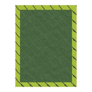 Custom tufted wool rug with two-tone green design featuring wavy patterns and contrasting border, 9x12 ft