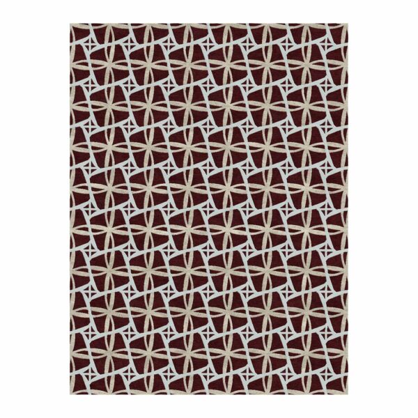 Hand-tufted wool rug with umber brown background and cream lattice pattern, size 9'x12'