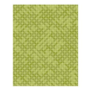 Custom tufted wool area rug with abstract swirling pattern in spring and olive green, 9 feet by 12 feet