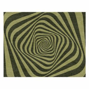 Custom tufted wool area rug with green spiral optical illusion design, 8'x10'