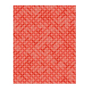 Custom tufted wool area rug with abstract metaball pattern in coral and red, 8 feet by 10 feet