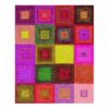 Colorful mosaic square pattern custom tufted wool rug, 8'x10', featuring vibrant purples, reds, greens, and yellows