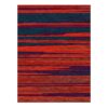 Vibrant custom tufted wool rug with apple red, teal, purple, and brown horizontal stripes, 9'x12'