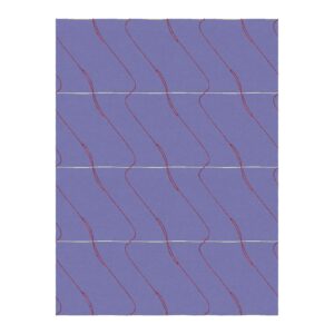 Custom tufted wool rug with red wavy lines on lavender purple background, 9x12 feet