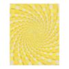 Rectangular wool rug with yellow and cream checkered pattern creating spiral optical illusion effect