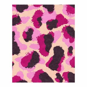 Modern abstract animal print area rug in pink ombre featuring organic shapes in fuchsia, blush, and charcoal on cream background, 8x10 feet