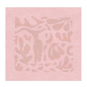 Square hand-tufted wool rug with tonal abstract cutout shapes in varying blush pink shades, 6x6 feet