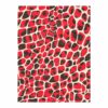 Abstract giraffe print wool area rug featuring organic shapes in vibrant red and deep brown on cream background, contemporary 9x12 size